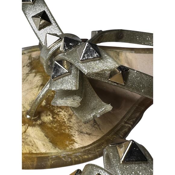 Valentino Garavani Gold PVC Jelly Rockstud Thong Bow Flat Sandals Shoes 38 - Picture 8 of 8